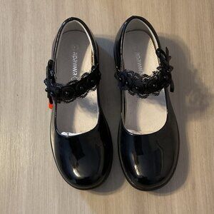 Black Girls Dress Shoes with Floral Strap